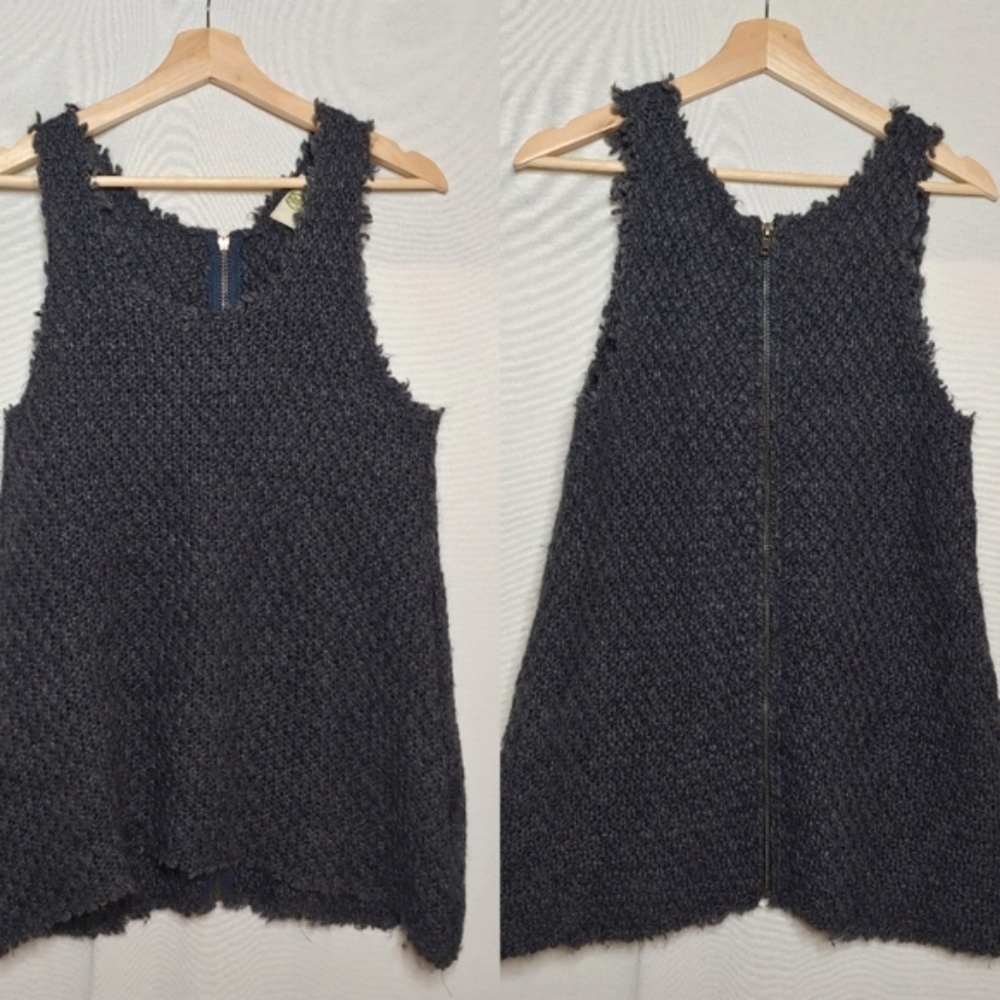 Koch Sleeveless‎ Sweater Gray Virgin Wool Blend Textured Knit Exposed Zipper S